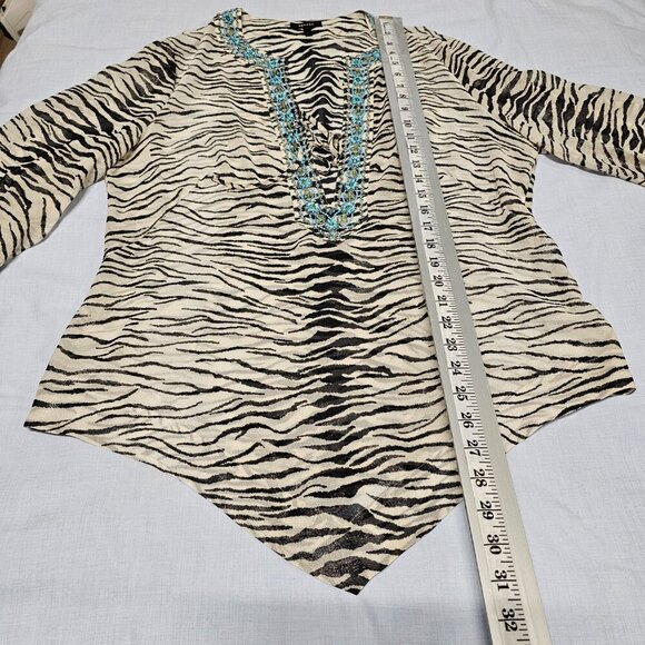 Escada Animal Print 100% Silk Top Blouse Women Size 42 Sheer Shiny Embellished - Picture 10 of 14
